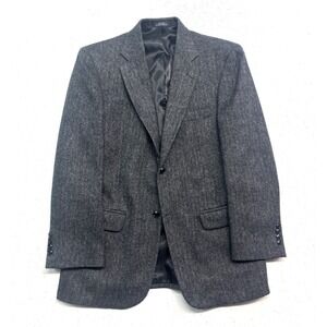 Barrington 38R Charcoal Black Herringbone Tweed Blazer Jacket Sport Suit Coat
